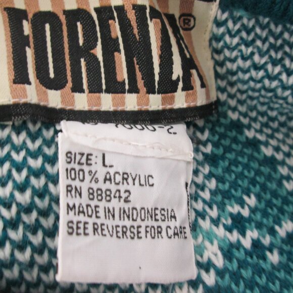 VINTAGE 90's Forenza Sweater Women's L Oversized Fit Green Teal Geometric - Picture 6 of 6